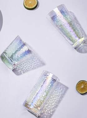 炫彩透明锤纹玻璃杯耐热创意高硼硅制品家用水杯高硼硅制品