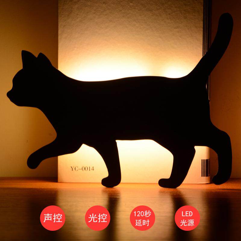 创意LED猫咪小狗剪影感应灯动物造型墙壁装饰小夜灯起夜喂奶灯