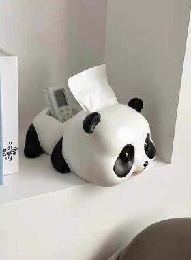 ins摆意熊猫抽纸巾盒件钥厅熊猫纸巾匙收纳创客餐桌面家居装饰品