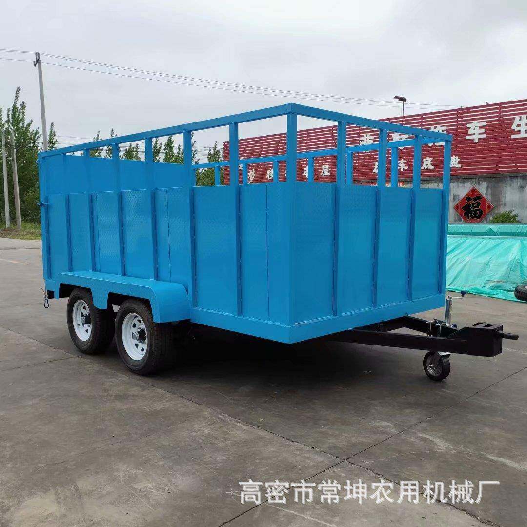 4吨箱式围栏拖车四轮平板车多功能牵引平板拖车拉货不锈钢工具车