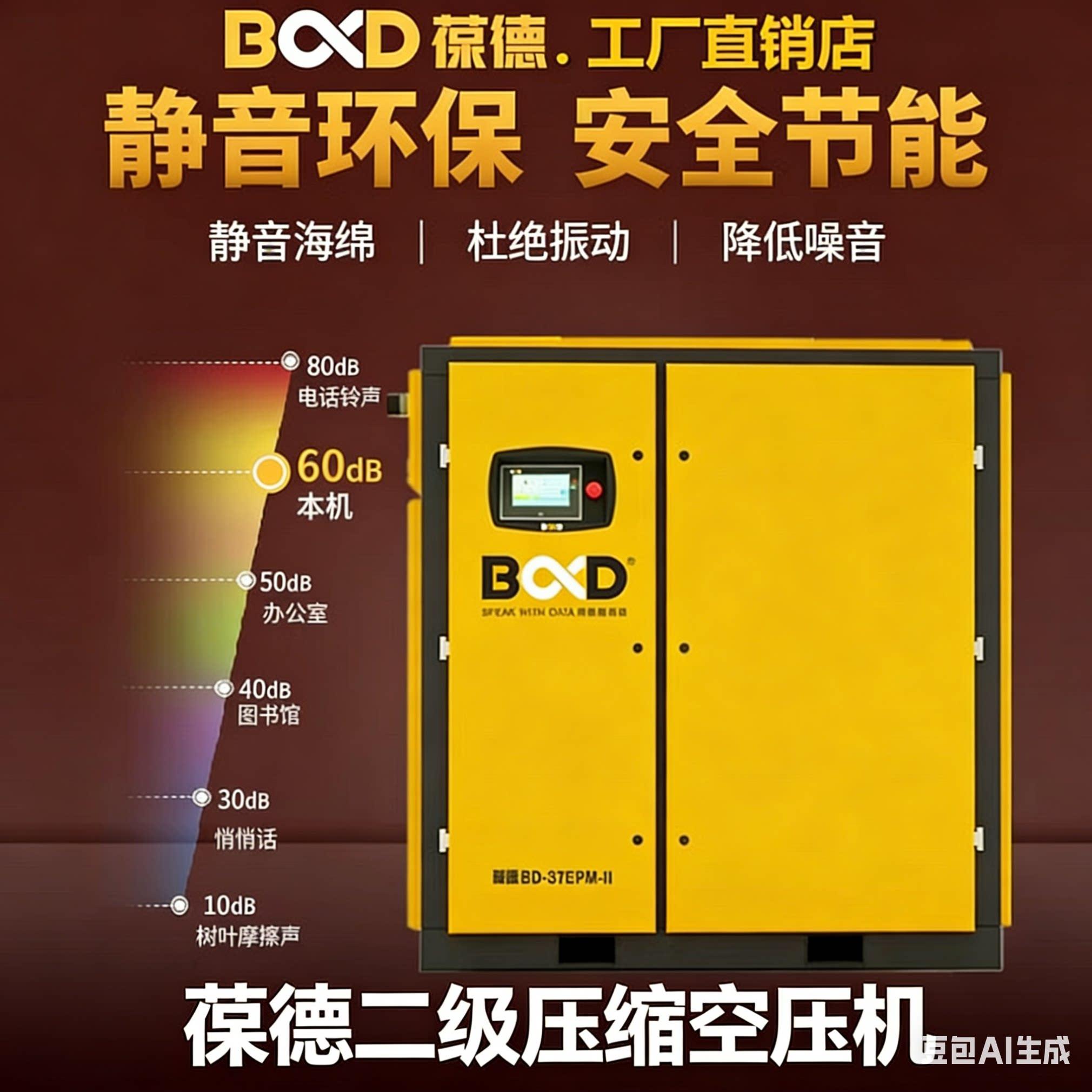 葆德永磁变频螺杆式空压机二级压缩22/37/55/75kw节能超静音气泵