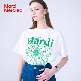 MardiMercredi小雏菊字母印花短袖t恤显瘦宽松百搭上衣男女同款