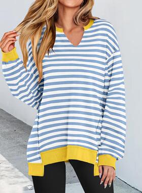 Womens Oversized Sweatshirt V Neck Long Sleeve Tunic