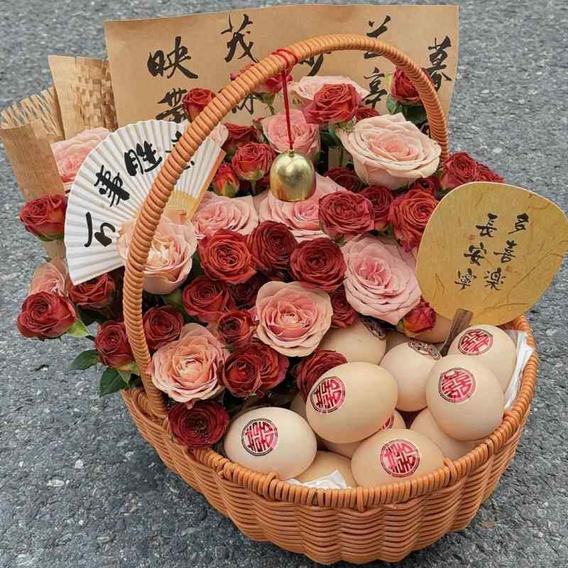月子鸡蛋花篮产妇闺蜜鲜节日礼品diy仿藤手提送产妇篮材料包