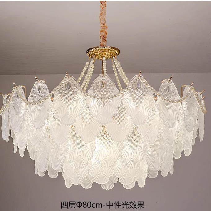 法式轻奢客厅吊灯网红奶油风简约现代珍珠玻璃主卧餐厅灯LED灯具