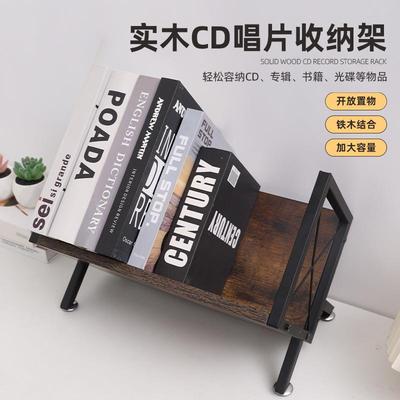 实木黑胶唱片架铁艺木结合CD光盘收纳架家用木制大容量专辑唱片架