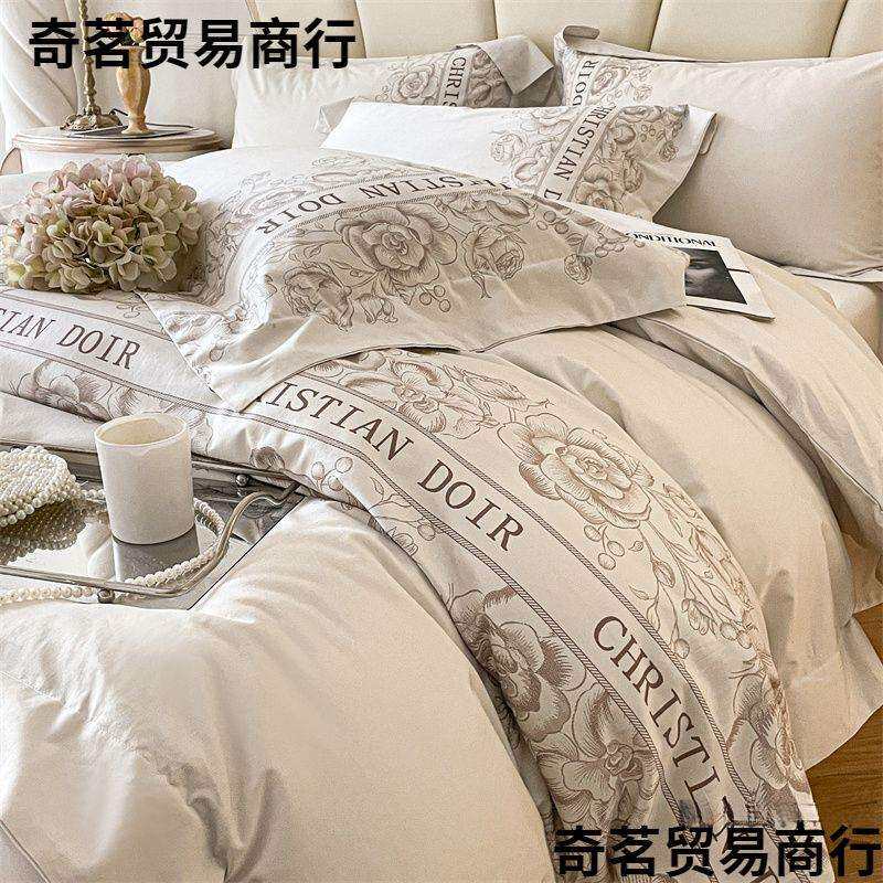 简约类母婴级水洗棉床单四件套春夏亲肤被套床笠款床品