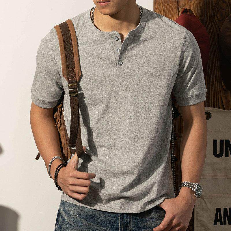 亨利领T恤男士2026夏季新款商务休闲修身上衣复古套头短袖打底衫