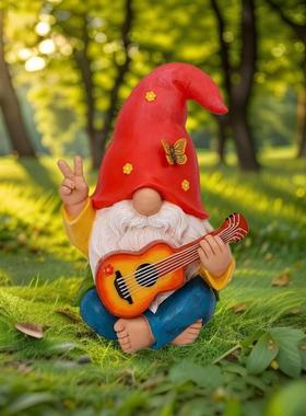 摆件小矮人精灵弹琴树脂摆件白胡子老人家居新品爆款桌面装饰