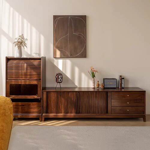 中古全实木电视柜北美黑胡桃木客厅高柜斗柜沙发边柜简约复古收纳