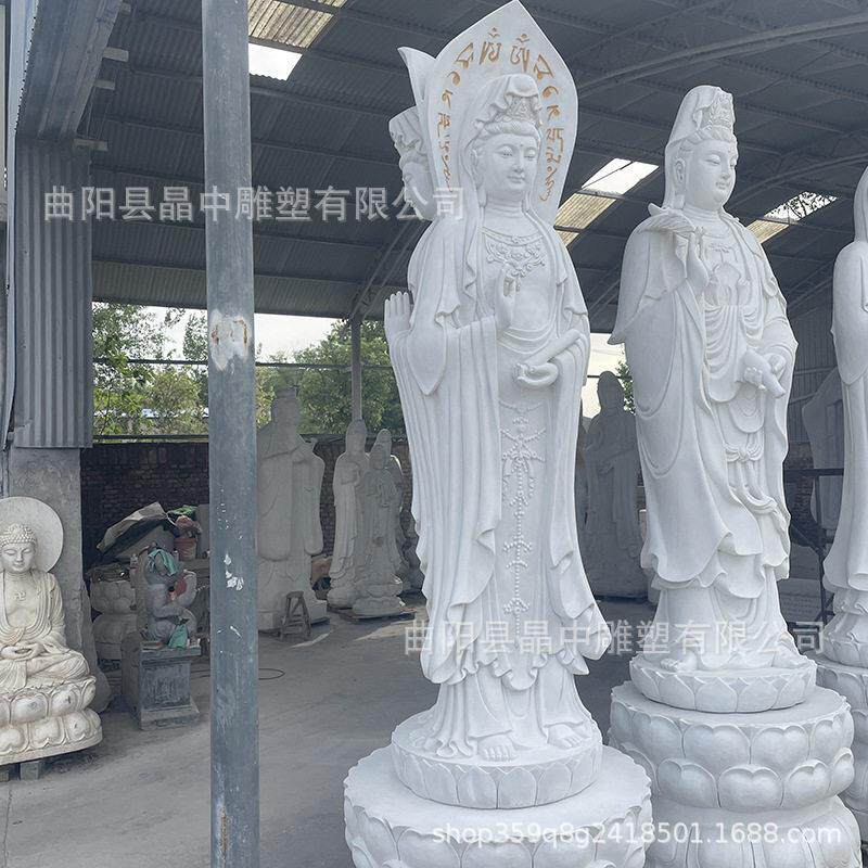 定制石雕观音菩萨像汉白玉滴水三面观音四面菩萨寺庙露天大型佛像