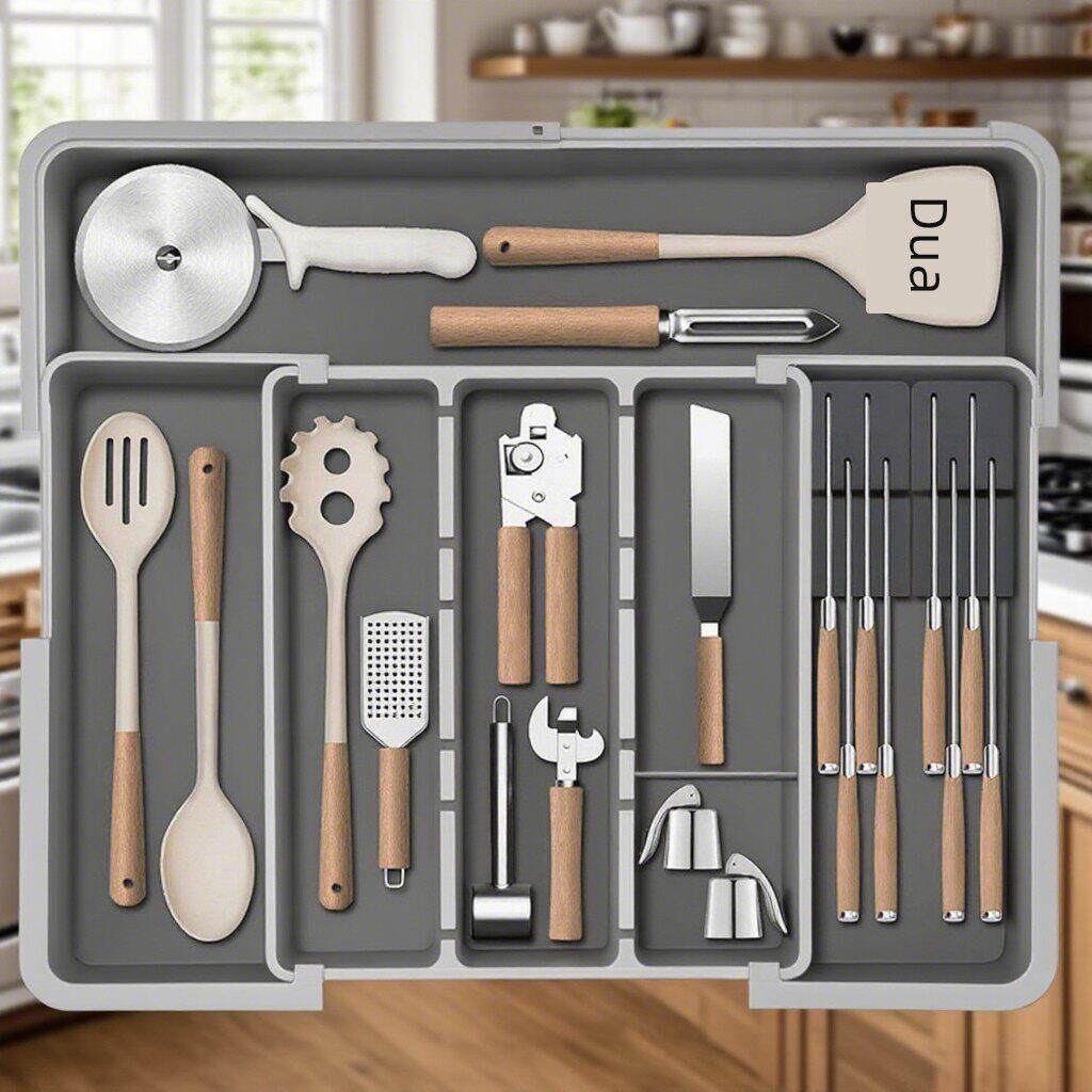 抽屉分格【可伸缩收纳盒】餐具筷子勺子厨房置物架化妆品分隔整理