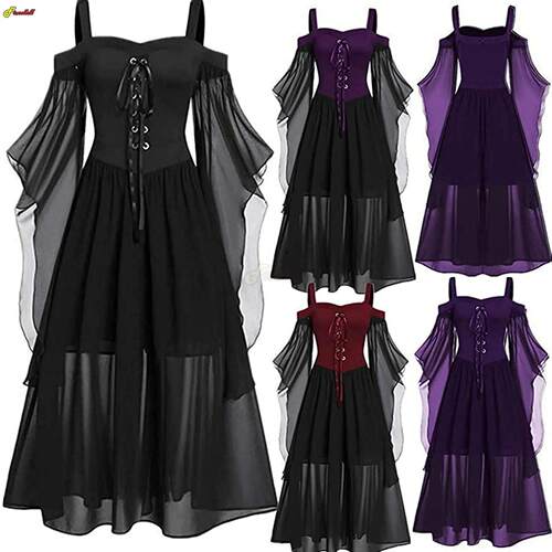 Halloween Witch Cosplay Costumes Gothic Off Shoulder Lace-up