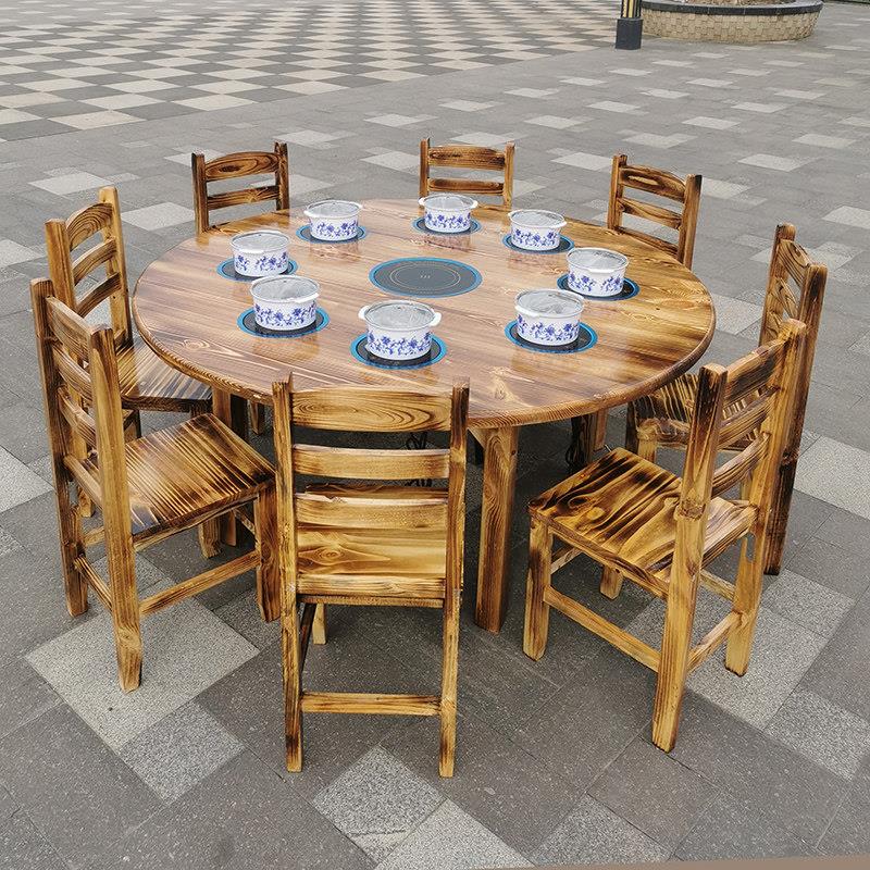 实木加厚一人一锅单人小火锅电磁炉火锅桌火锅店商用大圆桌餐桌椅