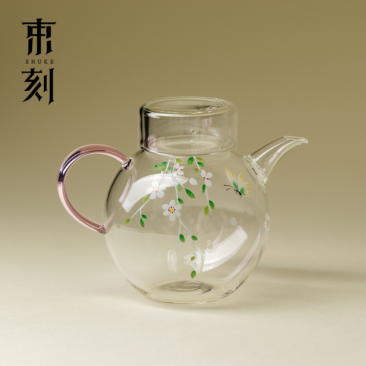 束刻小清新梨花玻璃茶壶耐热高硼硅泡茶壶高颜值大容量泡绿茶单壶