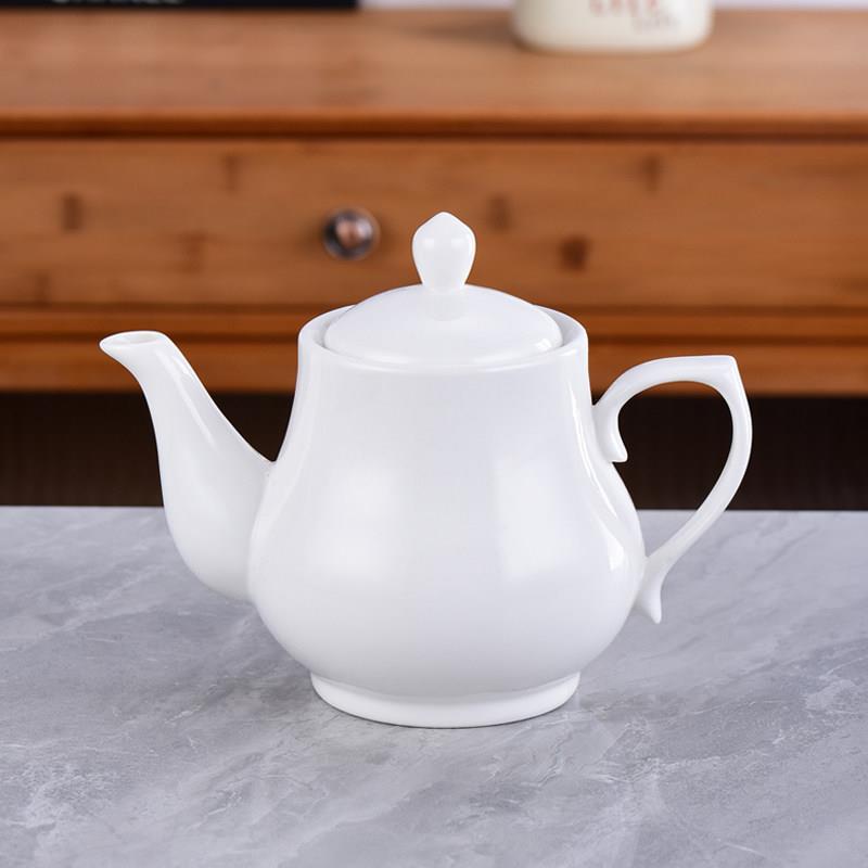 餐厅酒店饭店专用陶瓷茶壶自带过滤大小号纯白色泡茶壶耐热茶水壶