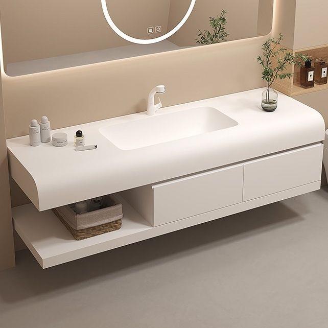 奶油风一体盆浴室柜肤感分体洗漱台卫生间圆弧形浴室柜酒店