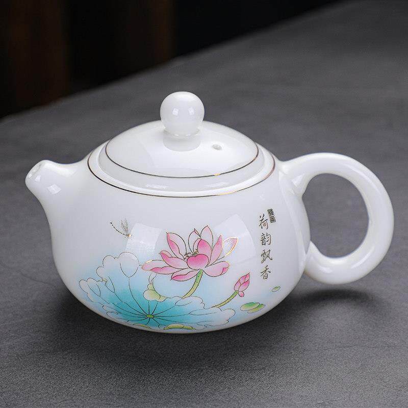 国风羊脂玉瓷泡茶壶单壶家用功夫茶具冲茶壶手工白色小瓷壶耐高温