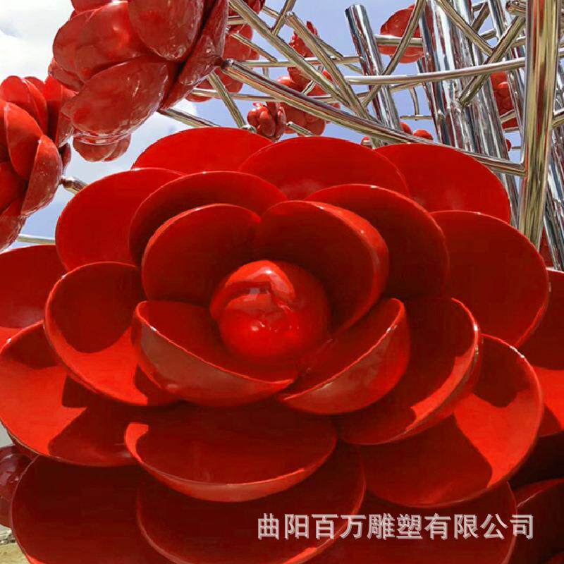 不锈钢玫瑰花雕塑金属艺术花朵玫瑰花树园林小区楼盘景观装饰摆件