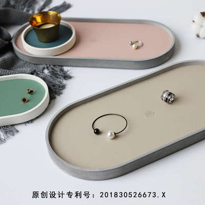 椭圆形花盆底托硅胶模具办公室桌面水果托盘观景小品磨具水泥果盘