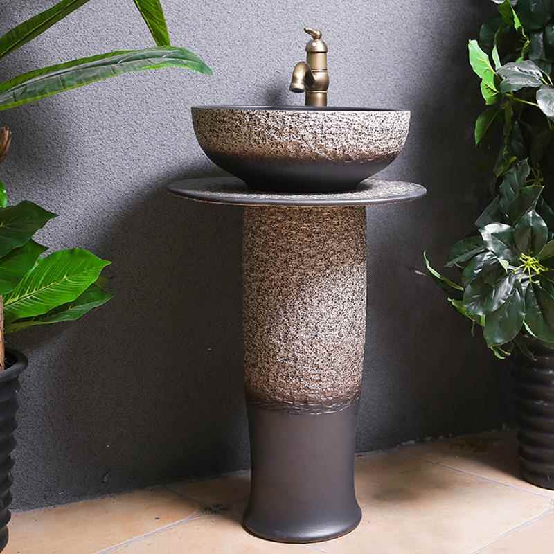 阳台立柱盆瓷一体落地式手台陶卫生间898艺术花盆园户外洗脸洗池