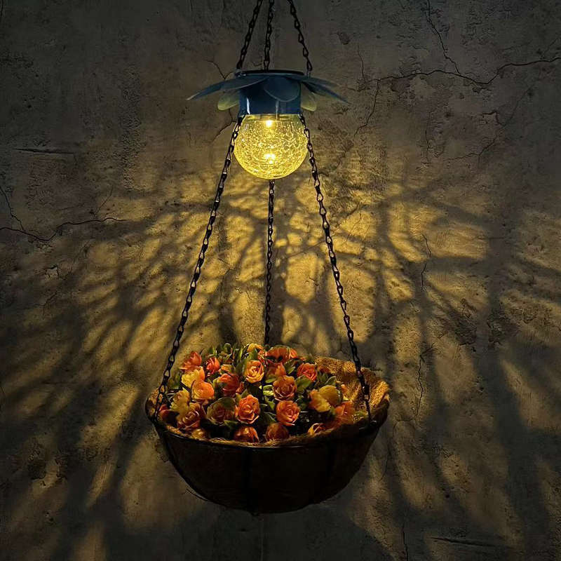 棕丝户外灯花庭院吊篮椰天然led灯艺玻璃花盆盆灯太阳能垫铁透气