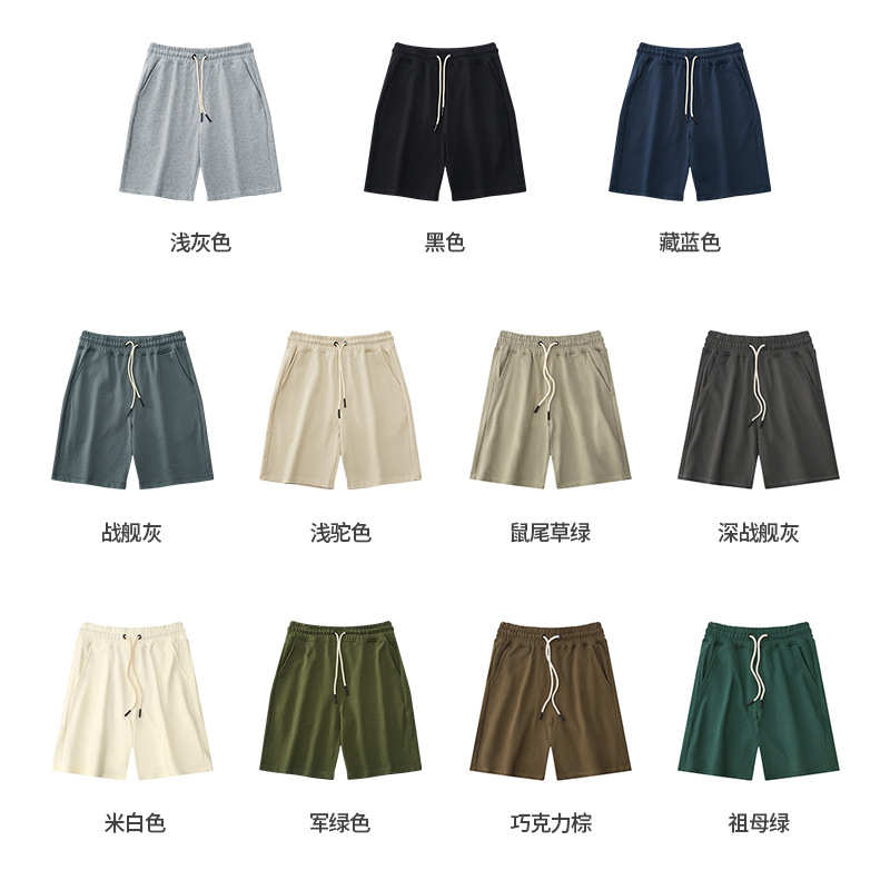 10色重磅夏针织纯棉日系毛圈复古运动抽绳五分休闲短裤卫裤男批发