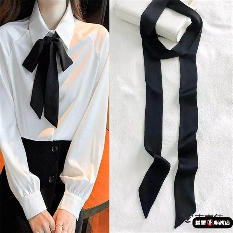 法式黑色蝴蝶结领结细长飘带搭配衬衫丝巾衬衣领带女士学院风装饰