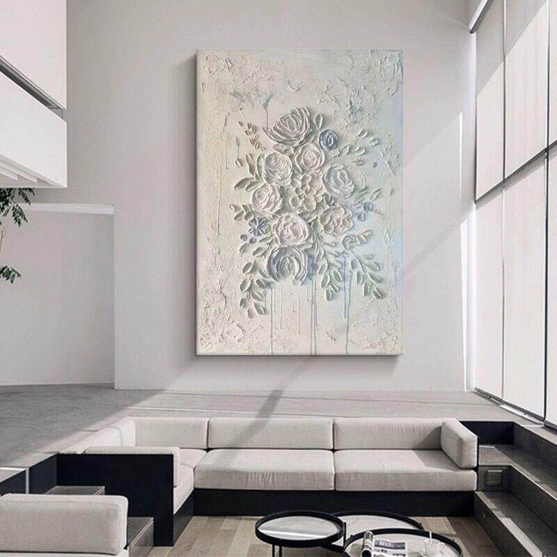 客厅手绘油画奶油风3D立体牡丹花卉抽象丙烯肌理浮雕画玄关装饰画