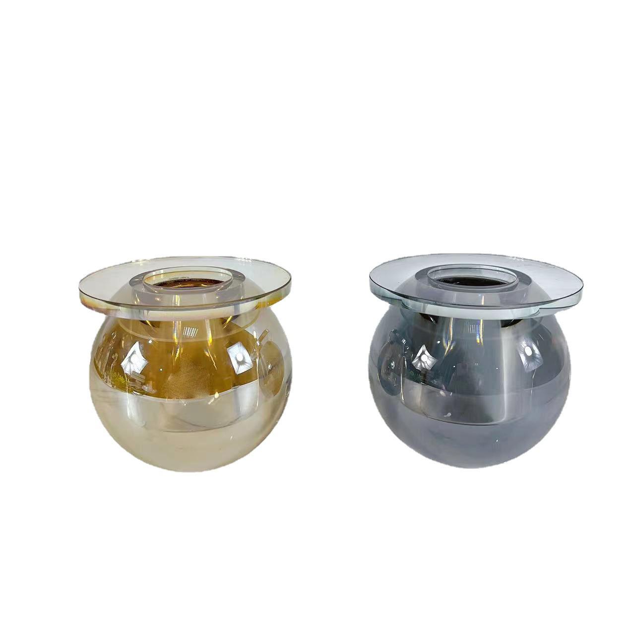 简约现代几何形茶色烟灰茶色水晶玻璃摆件售楼处软装饰品桌面摆设