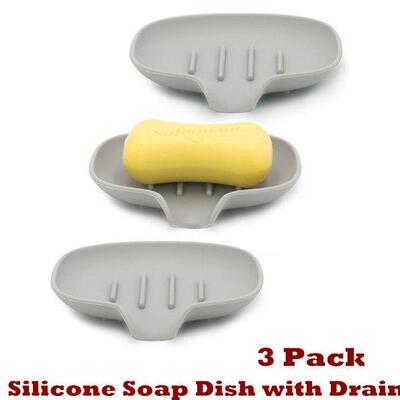 Silicone Soap Dish Drain Bar Soap Holder Shower/Bathroom
