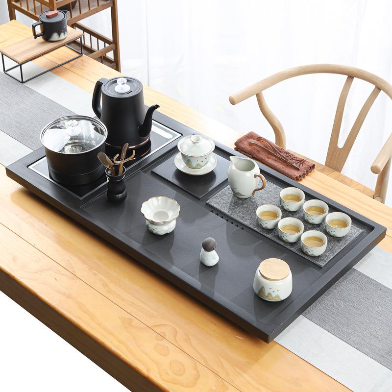 天然整块乌金石茶盘全自动一体茶具套装家用功夫电磁炉客厅大茶台