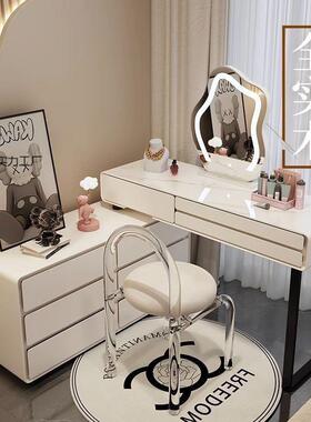 实木岩板奶台油风梳妆卧全实现代简约化妆台收纳柜桌室书桌木MIQ