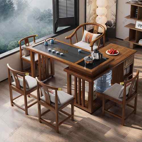 阳台茶桌椅组合实木旋转移动喝茶桌家用小茶台茶几烧水壶一体套装