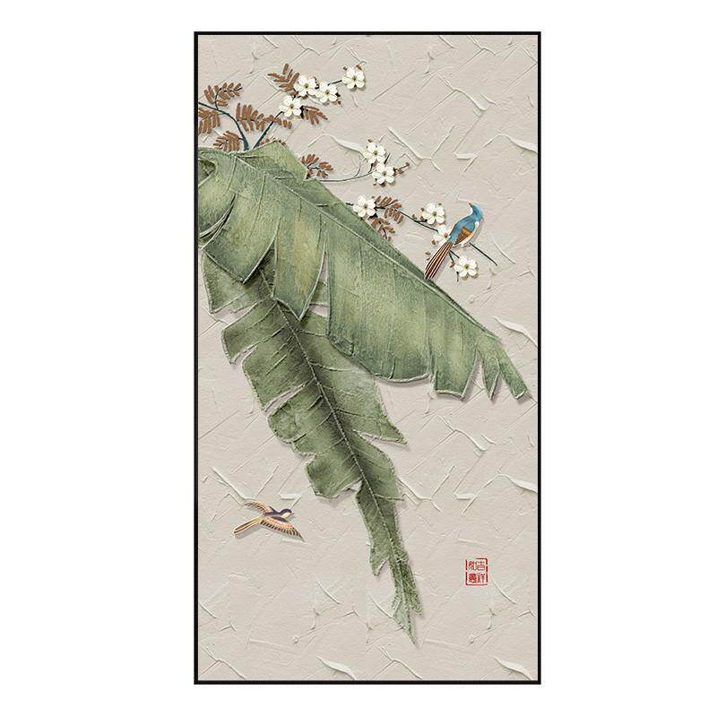 《大叶有成》新中式纯手绘油画大芬村玄关走廊过道高级壁画寓意好