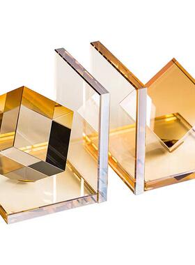 高档现欧代简约几式轻奢样板房何琥珀色水晶书挡办公室书房书柜靠