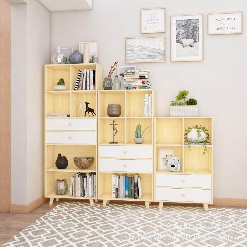 直销新款北欧置物架书架简约现代实木落地书柜格子柜自由组合储物