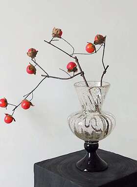 Vintage中瓶古QL142高脚众法洒金玻璃花水养花器式客厅玄小关软装