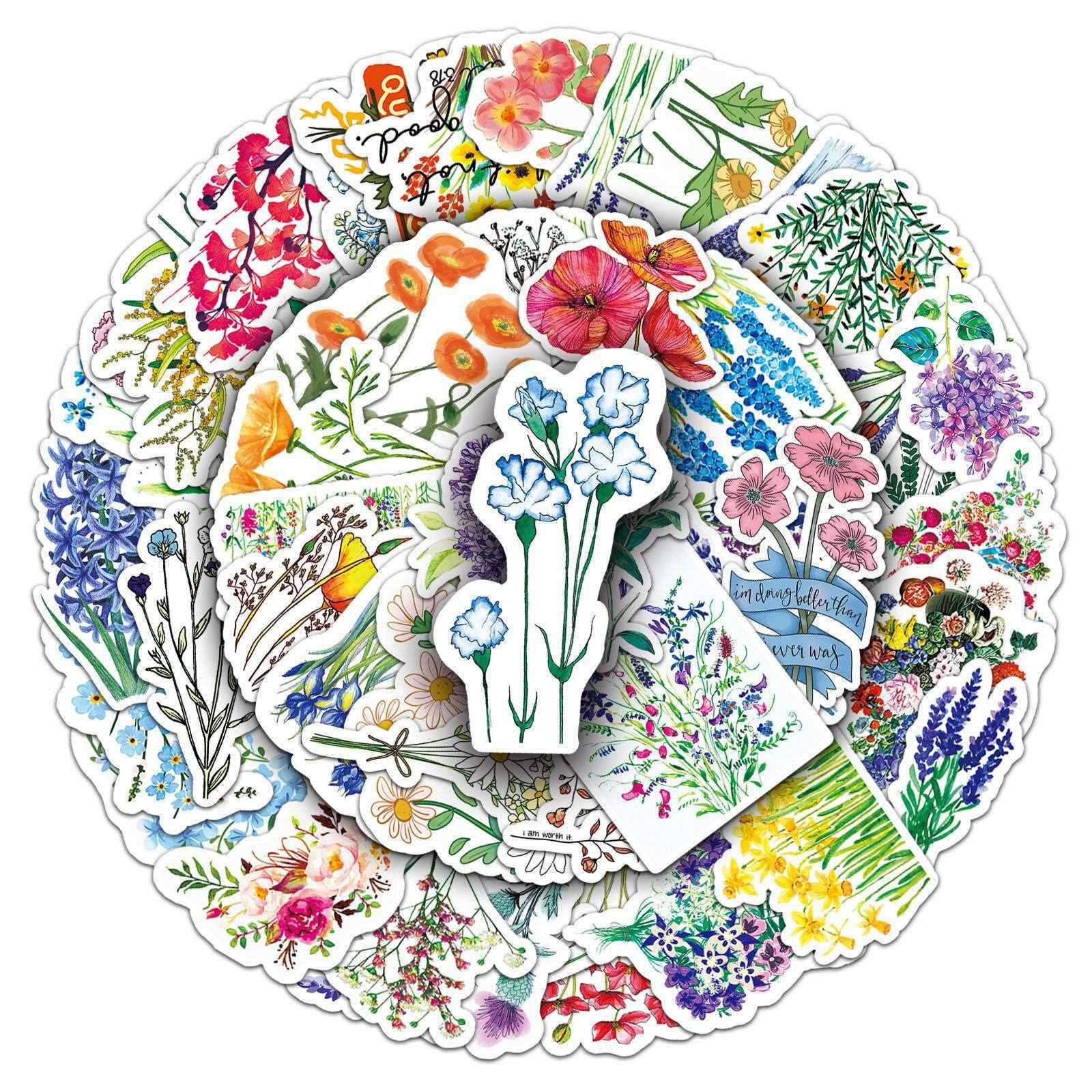 直销新款50张五彩花朵个性DIY笔记本涂鸦手账滑板车摩托车行李箱