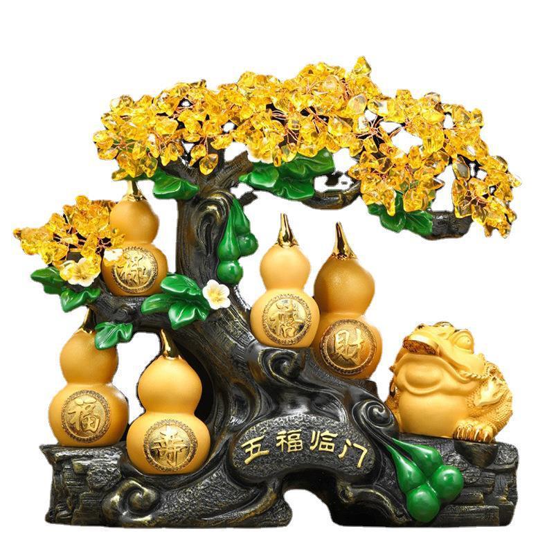 五福临门葫芦摆件木家用客厅玄关家居饰品树脂工艺品吧台开业礼品