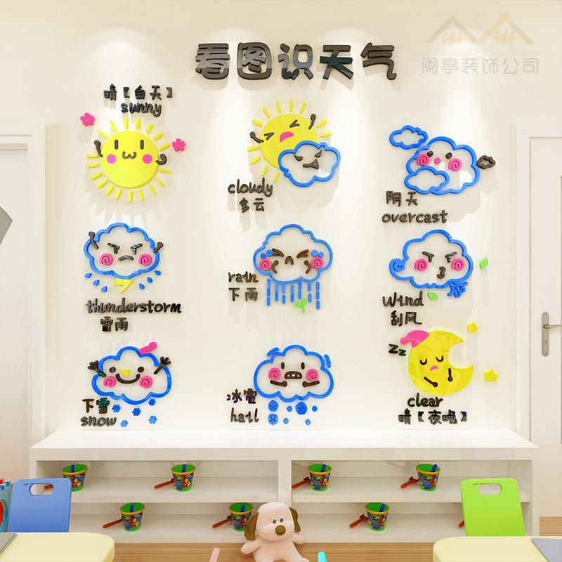 天气预报墙贴3d立体早教中心环创主题儿童贴画幼儿园楼梯墙面装饰图片