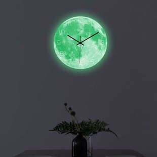 CC116夜光月球挂钟星球亚克力材质UV打印时钟书房卧室客厅装 饰
