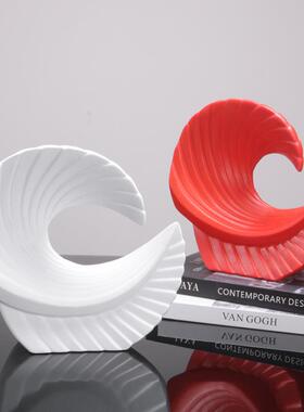 简约现代树脂摆件浪花造型装饰品螺纹海浪黑白家居样板房装饰摆设