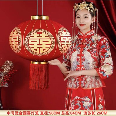 农村自建房大门灯笼新款过年大红植绒灯笼一对春节大门口阳台圆形