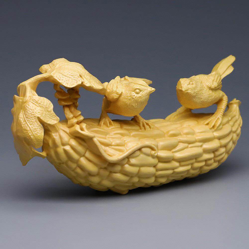 黄杨木雕朝气活力丝瓜小鸟居家摆件 实木苦尽甘来文玩工艺品饰品