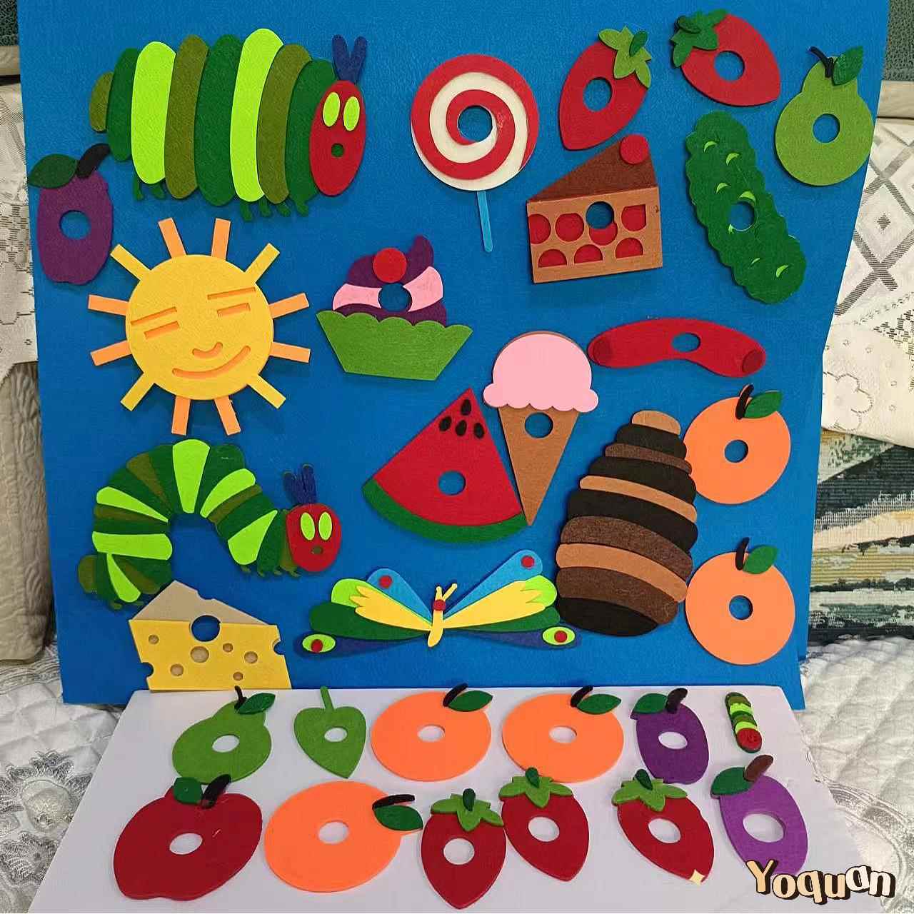 好饿的毛毛虫毛毡绘本教具课堂公开课表演玩具