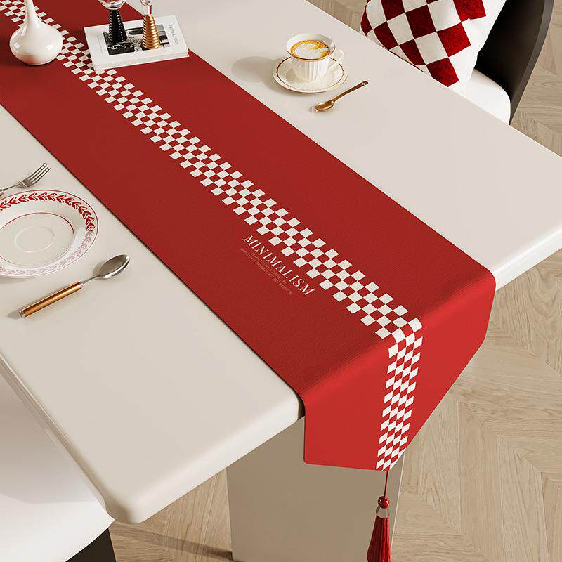 桌旗轻奢高端新中式餐边柜桌布茶几中间长条装饰新年喜庆麻类茶席