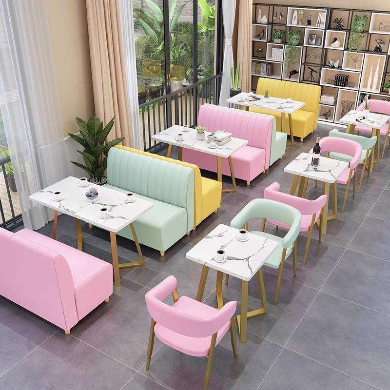 网红奶茶店卡座简约靠墙咖啡西餐厅沙发甜饮品汉堡蛋糕店桌椅组合