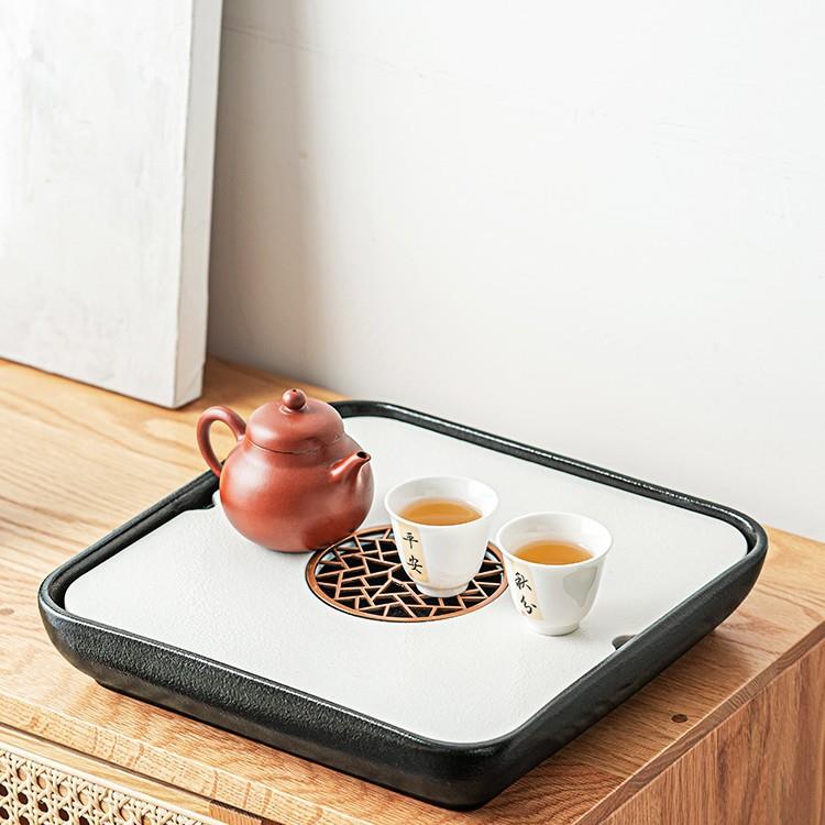 储水茶盘瓷家用简约干泡台办公室盘便捷移动小茶台托高陶mz-1286