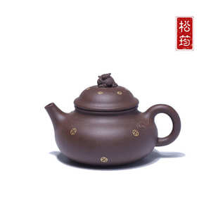 原矿老紫泥纯手工描金金蟾壶190ML宜兴紫砂壶名家泡茶壶茶具礼品